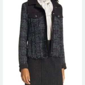 REBECCA TAYLOR Demin Tweed Jacket in Black Size S